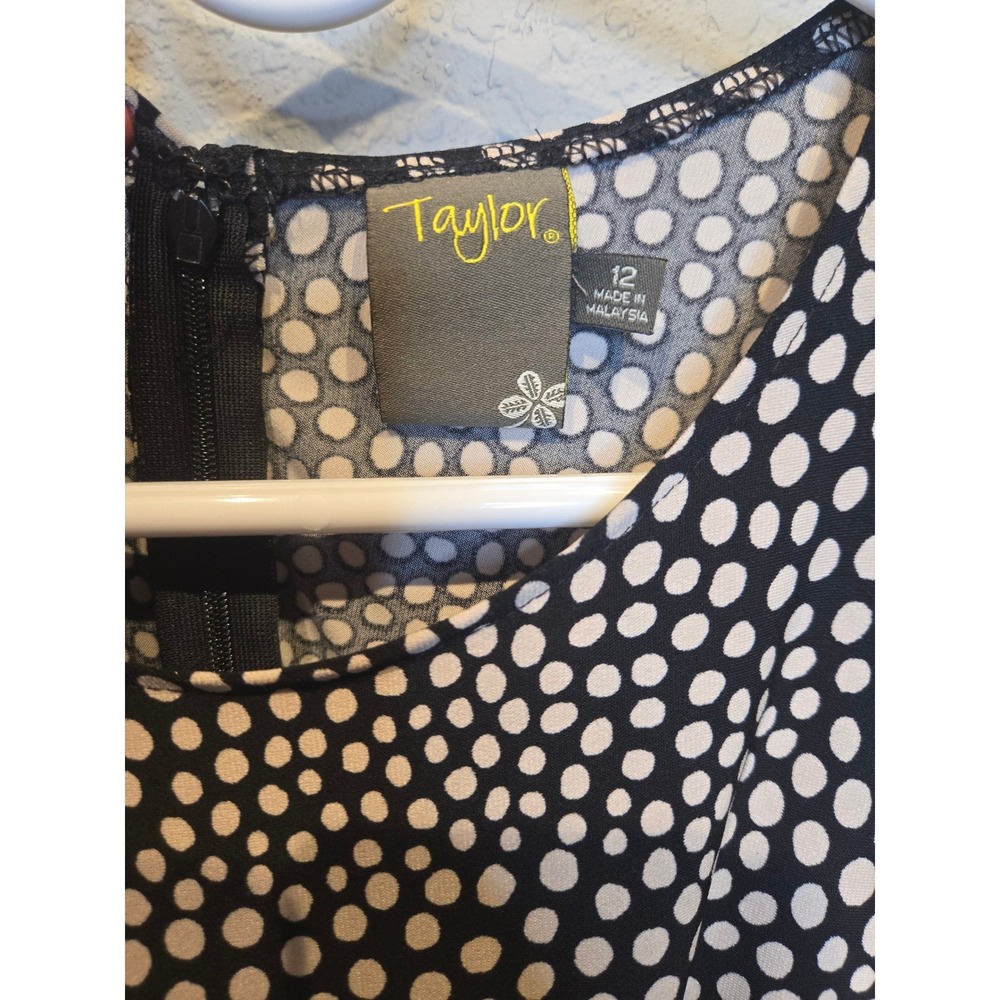 Taylor Polka Dot Dress Womens 12 Black White and Flare Sleeveless Retro Mod - Picture 3 of 7